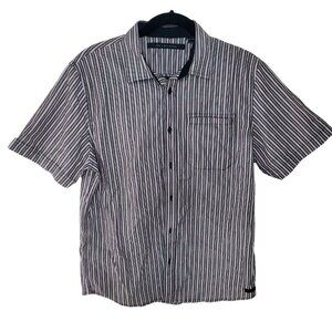 Sean John Button Shirt Mens Medium Gray Original Fit Short Sleeve Striped
